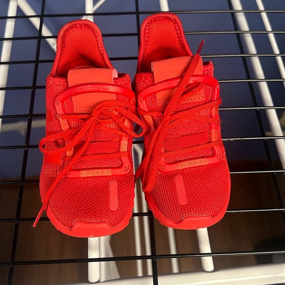 Toddler Adidas Running shoes, size 8 in the color Red.
